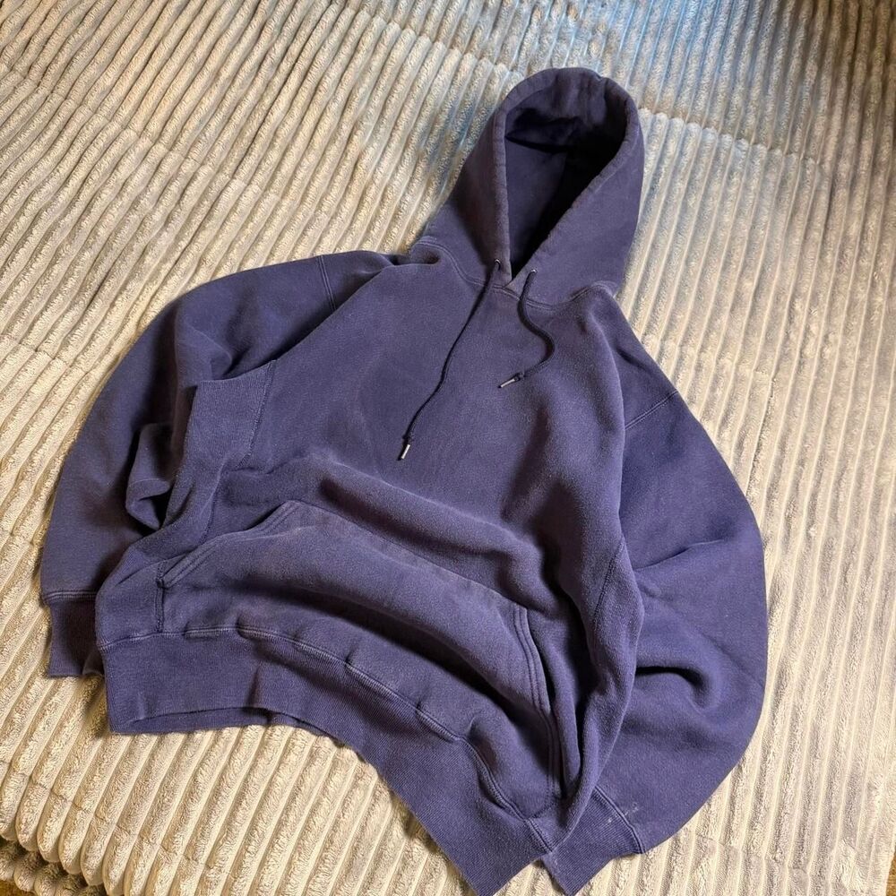 Vintage 90’s Basset Walker Cross Grain Reverse Weave Navy Blue Hoodie Size L/XL